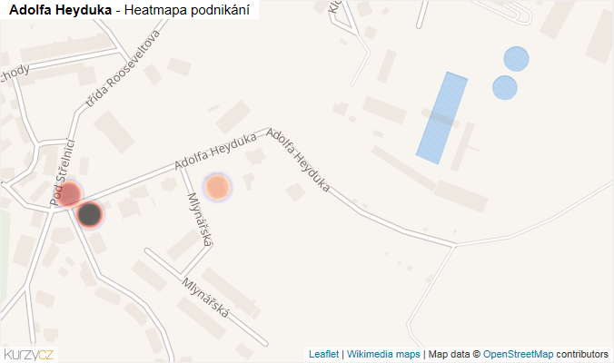 Mapa Adolfa Heyduka - Firmy v ulici.