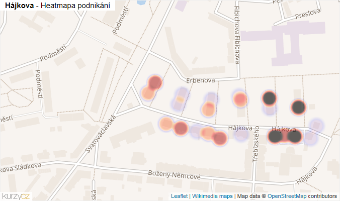 Mapa Hájkova - Firmy v ulici.