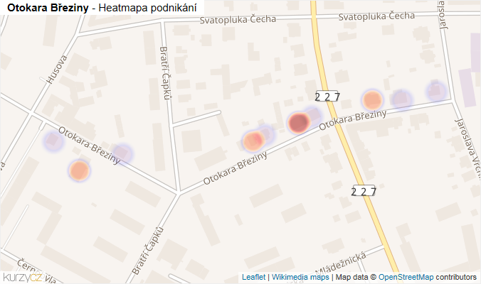 Mapa Otokara Březiny - Firmy v ulici.