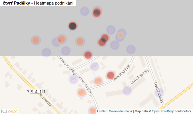 Mapa čtvrť Padělky - Firmy v ulici.