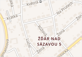 Růžová v obci Žďár nad Sázavou - mapa ulice