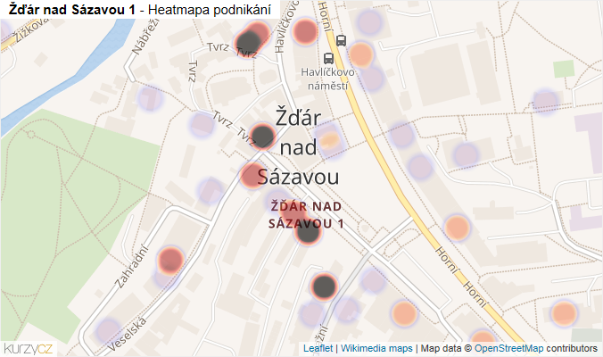 Mapa Žďár nad Sázavou 1 - Firmy v části obce.