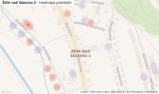 Mapa Žďár nad Sázavou 2 - Firmy v části obce.
