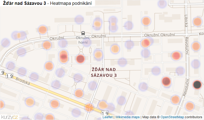 Mapa Žďár nad Sázavou 3 - Firmy v části obce.