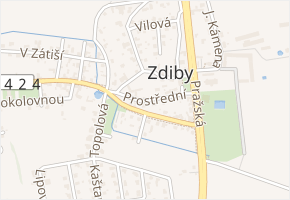 Prostřední v obci Zdiby - mapa ulice