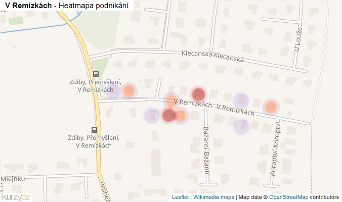 Mapa V Remízkách - Firmy v ulici.