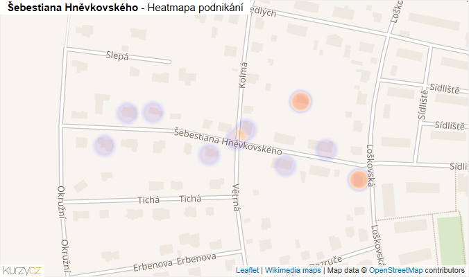 Mapa Šebestiana Hněvkovského - Firmy v ulici.