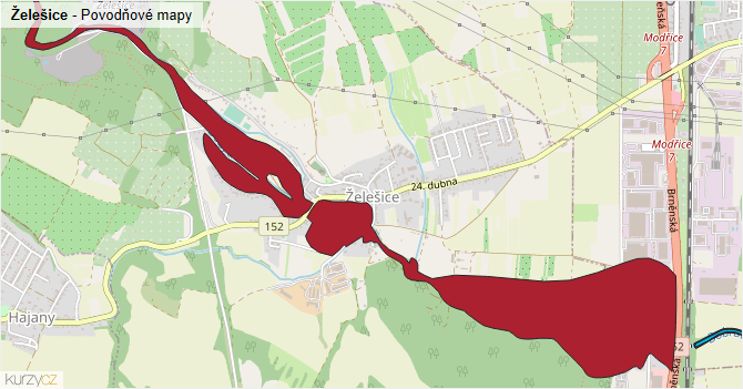 Želešice - záplavové mapy stoleté vody