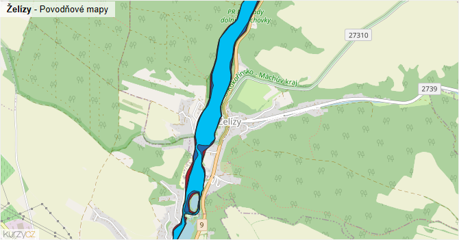 Želízy - záplavové mapy stoleté vody