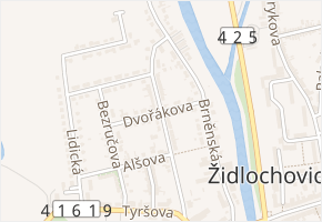 Dvořákova v obci Židlochovice - mapa ulice