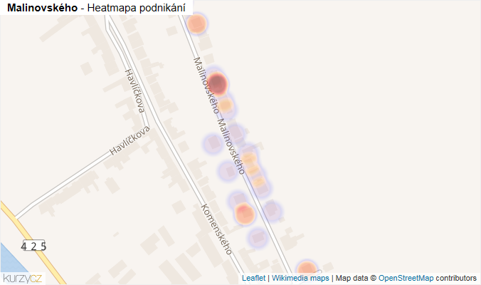 Mapa Malinovského - Firmy v ulici.