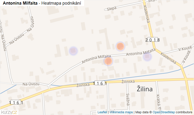 Mapa Antonína Milfaita - Firmy v ulici.