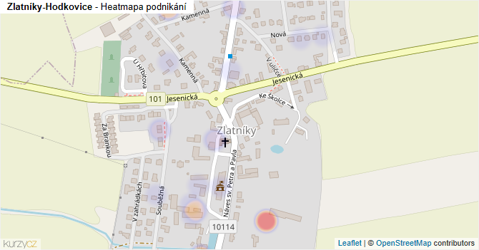 Zlatníky-Hodkovice - mapa podnikání