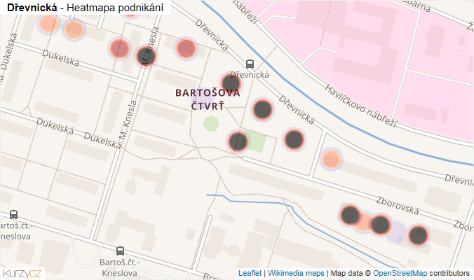 Mapa Dřevnická - Firmy v ulici.