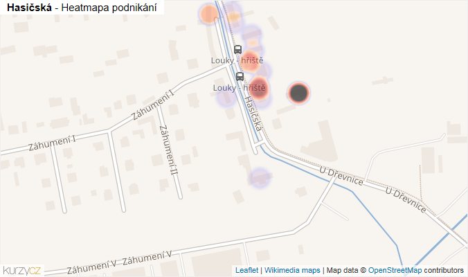 Mapa Hasičská - Firmy v ulici.
