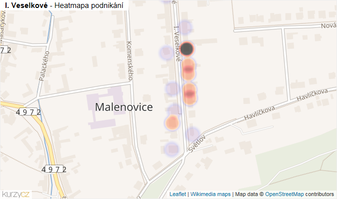 Mapa I. Veselkové - Firmy v ulici.