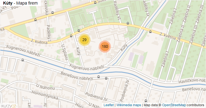 Mapa Kúty - Firmy v ulici.