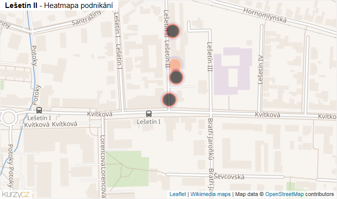 Mapa Lešetín II - Firmy v ulici.