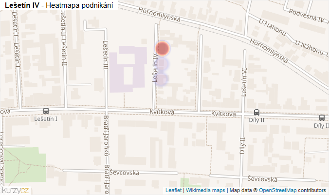 Mapa Lešetín IV - Firmy v ulici.