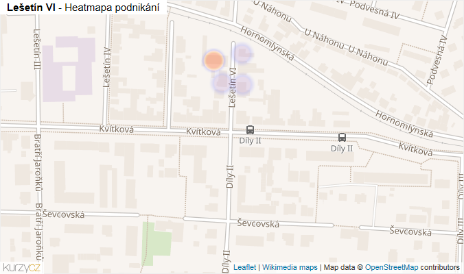 Mapa Lešetín VI - Firmy v ulici.