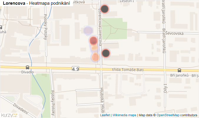 Mapa Lorencova - Firmy v ulici.