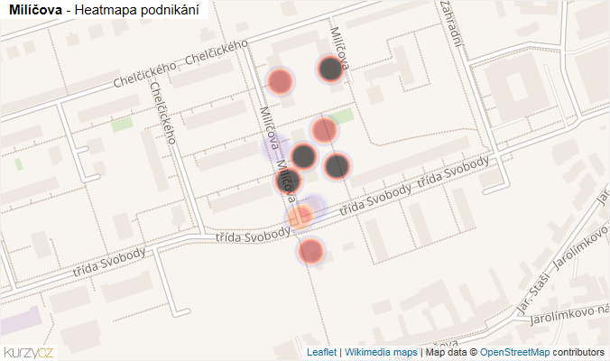 Mapa Milíčova - Firmy v ulici.