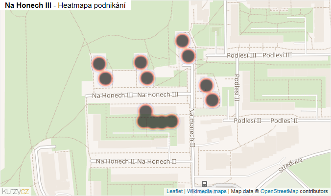 Mapa Na Honech III - Firmy v ulici.