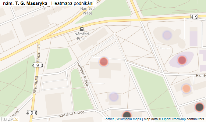 Mapa nám. T. G. Masaryka - Firmy v ulici.