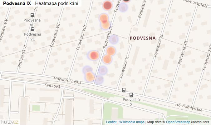Mapa Podvesná IX - Firmy v ulici.