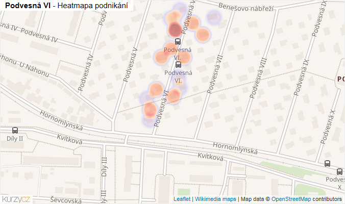 Mapa Podvesná VI - Firmy v ulici.
