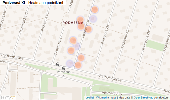 Mapa Podvesná XI - Firmy v ulici.