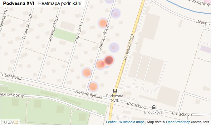 Mapa Podvesná XVI - Firmy v ulici.