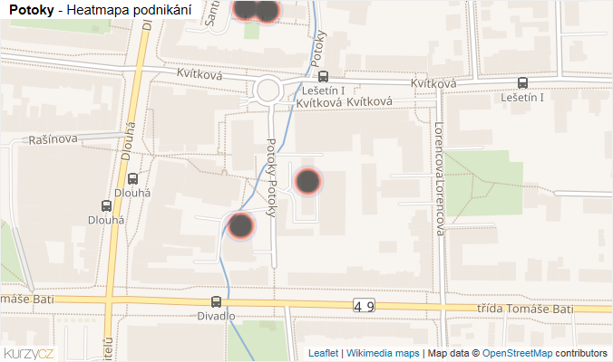 Mapa Potoky - Firmy v ulici.