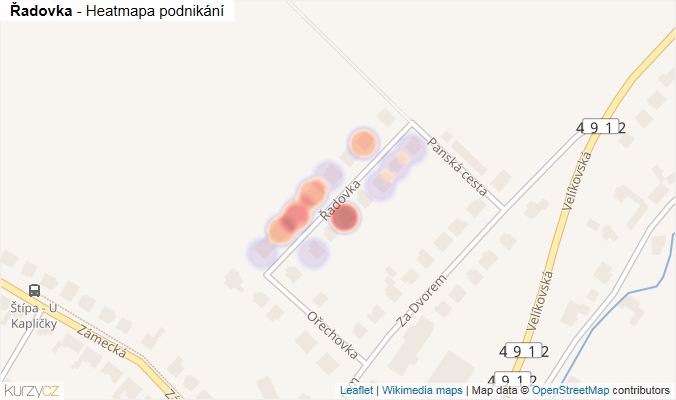 Mapa Řadovka - Firmy v ulici.