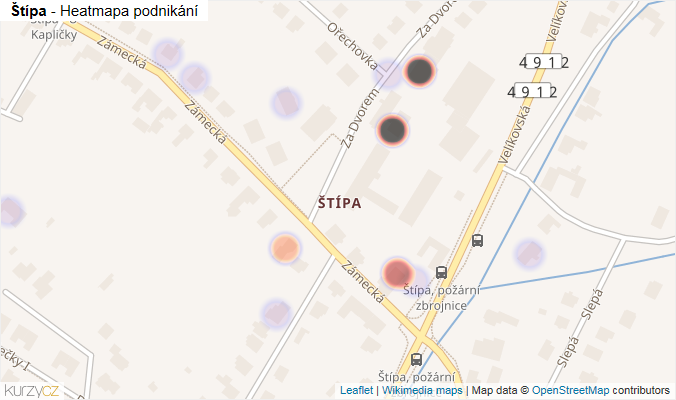 Mapa Štípa - Firmy v části obce.