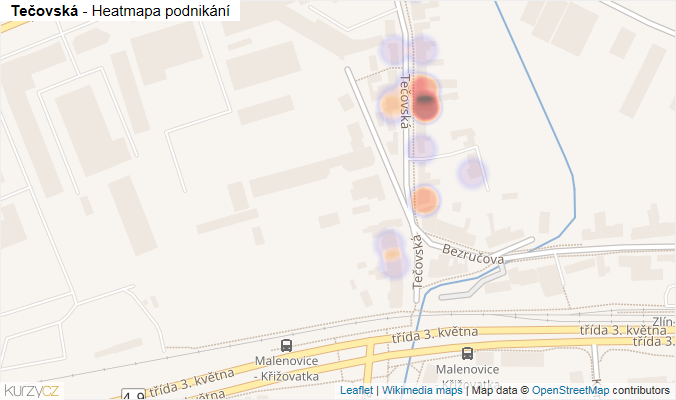 Mapa Tečovská - Firmy v ulici.