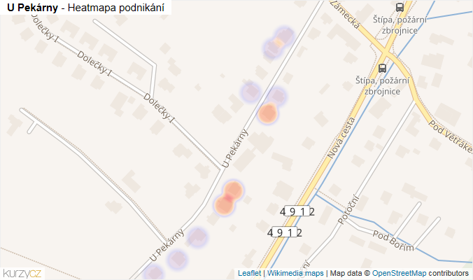Mapa U Pekárny - Firmy v ulici.