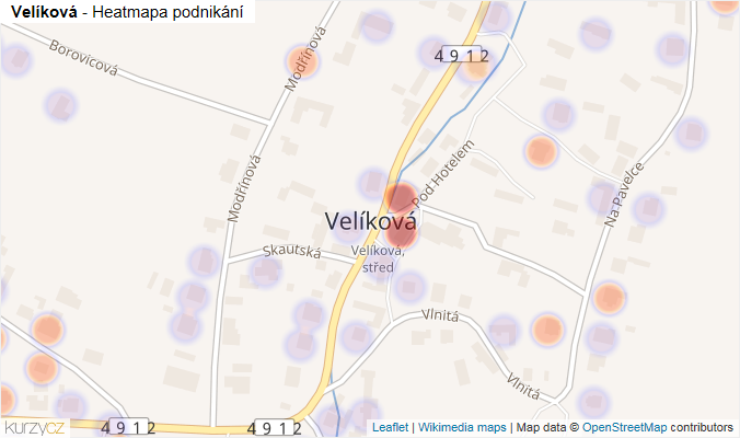 Mapa Velíková - Firmy v části obce.