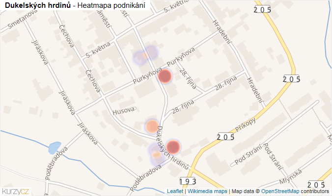 Mapa Dukelských hrdinů - Firmy v ulici.