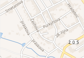 Purkyňova v obci Žlutice - mapa ulice