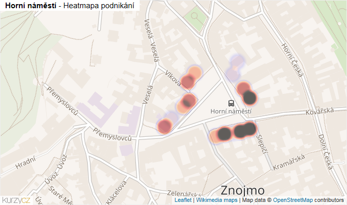 Mapa Horní náměstí - Firmy v ulici.
