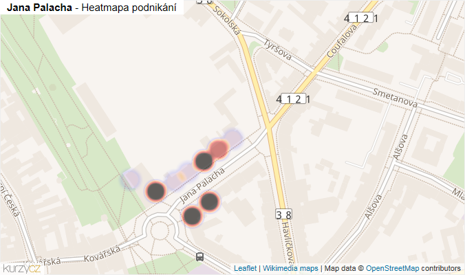 Mapa Jana Palacha - Firmy v ulici.