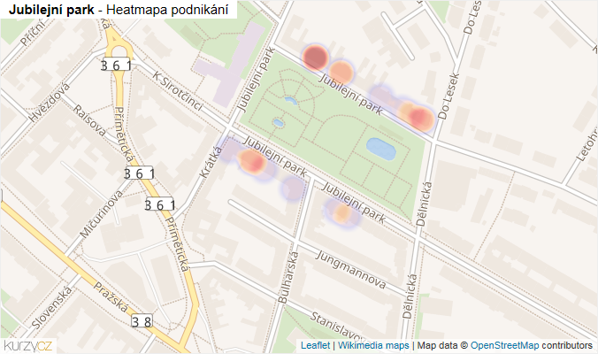 Mapa Jubilejní park - Firmy v ulici.