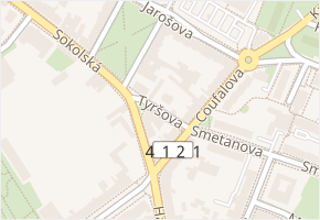 Tyršova v obci Znojmo - mapa ulice
