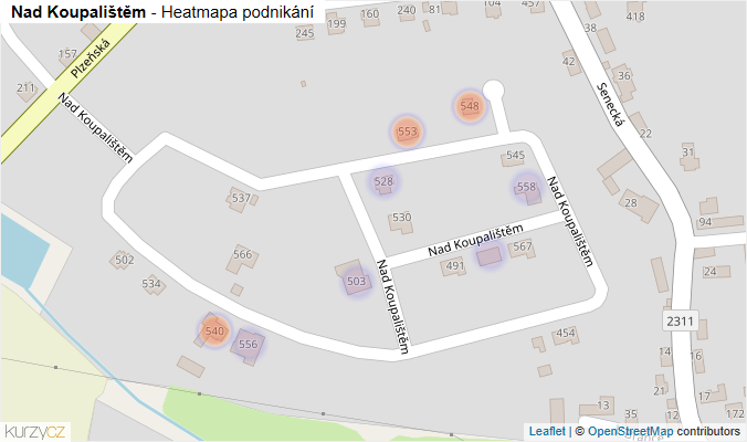 Mapa Nad Koupalištěm - Firmy v ulici.