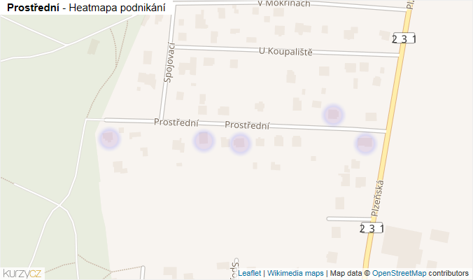 Mapa Prostřední - Firmy v ulici.