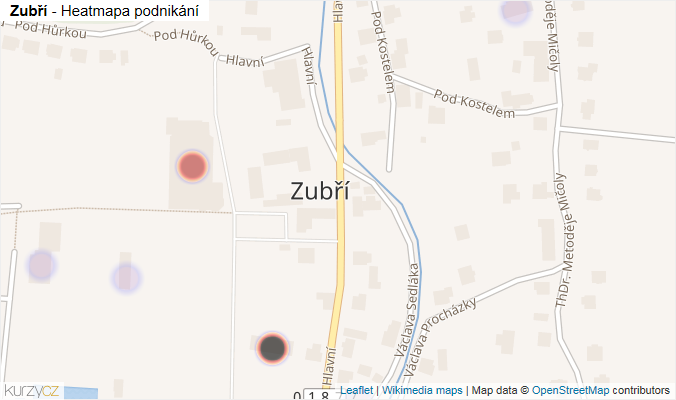 Mapa Zubří - Firmy v části obce.