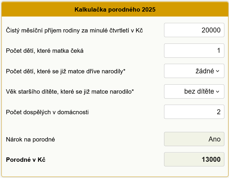 Kalkulaka porodnho 2025