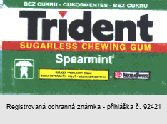 Trident Spearmint SUGARLESS CHEWING GUM NUTRASWEET