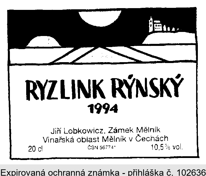 RYZLINK RÝNSKÝ 1994 Jiří Lobkowicz, Zámek Mělník Vinařská oblast Mělník v Čechách